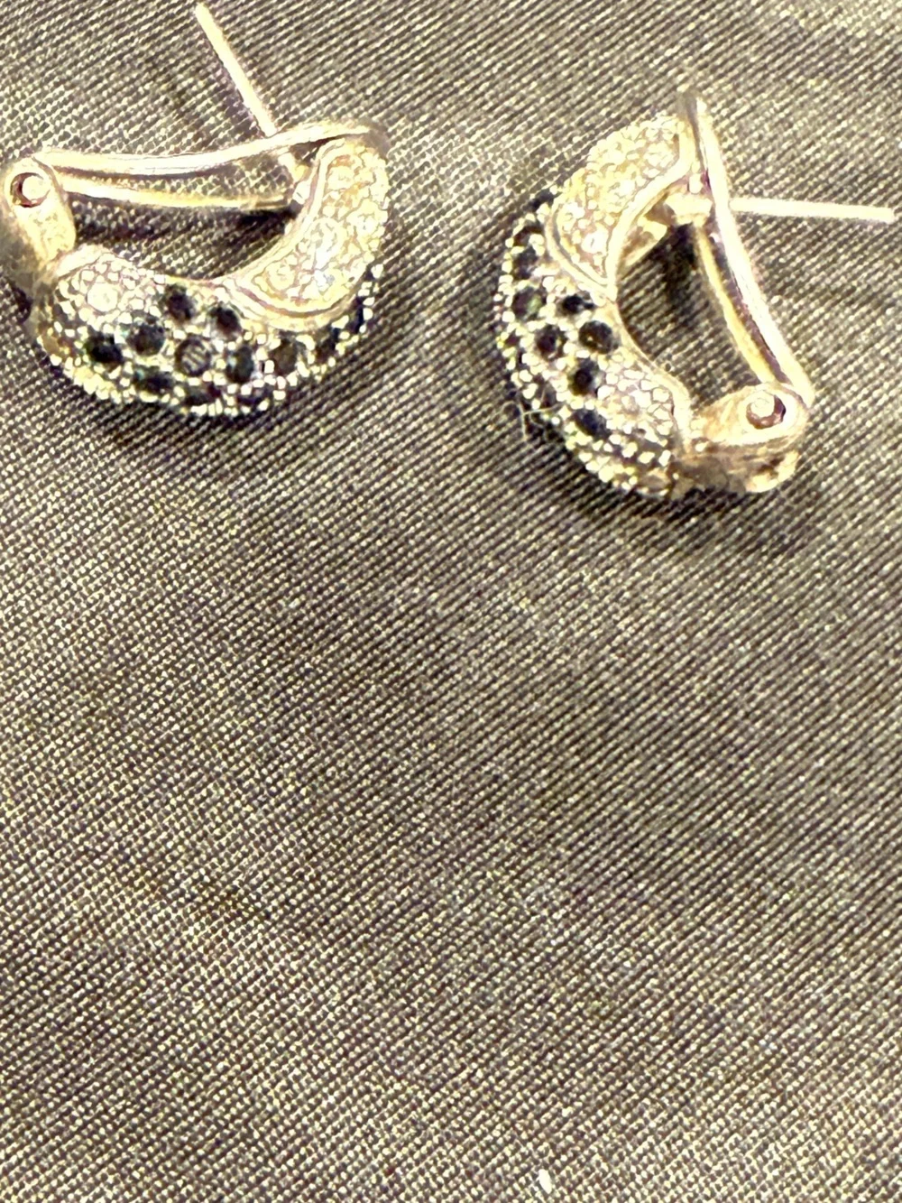 Silver Black & Clear Crystal Half Hoop Earrings Pavé Statement Huggies